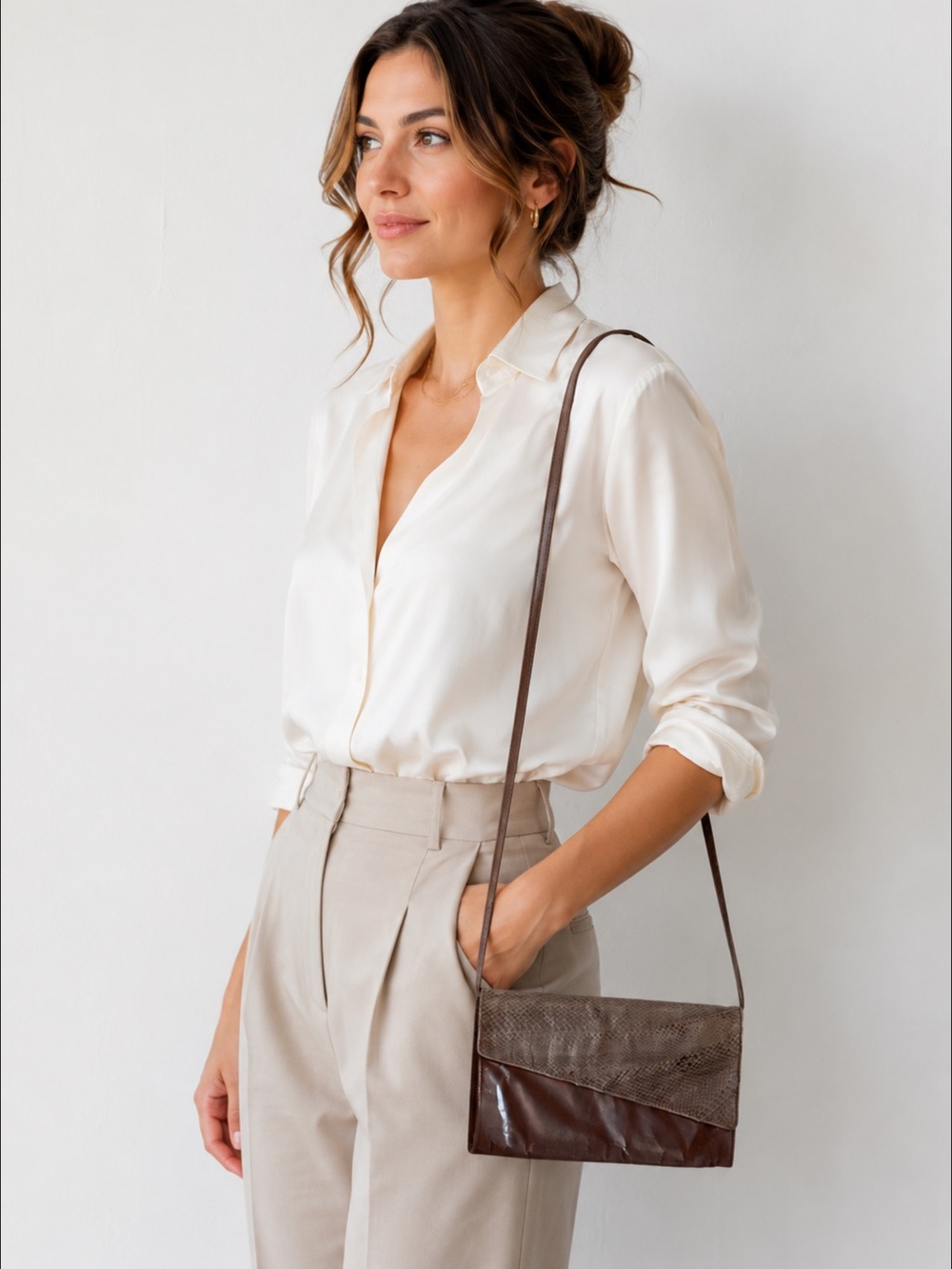 JEAN RIMBAUD Vintage Brown Two-Tone Leather Crossbody Bag